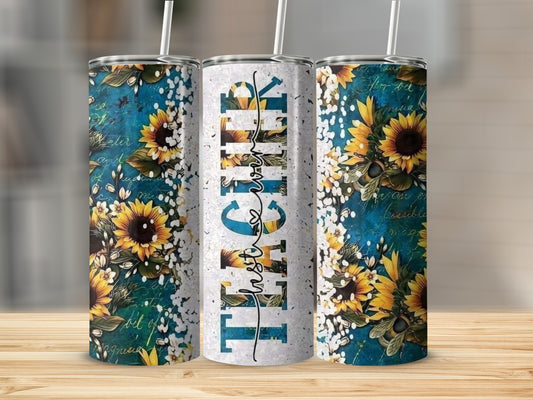 Love Teachers Design with Sunflowers Floral Pattern Tumblers