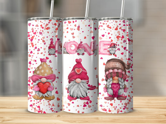 Valentine's Gnome Themed Tumblers With Heart Design