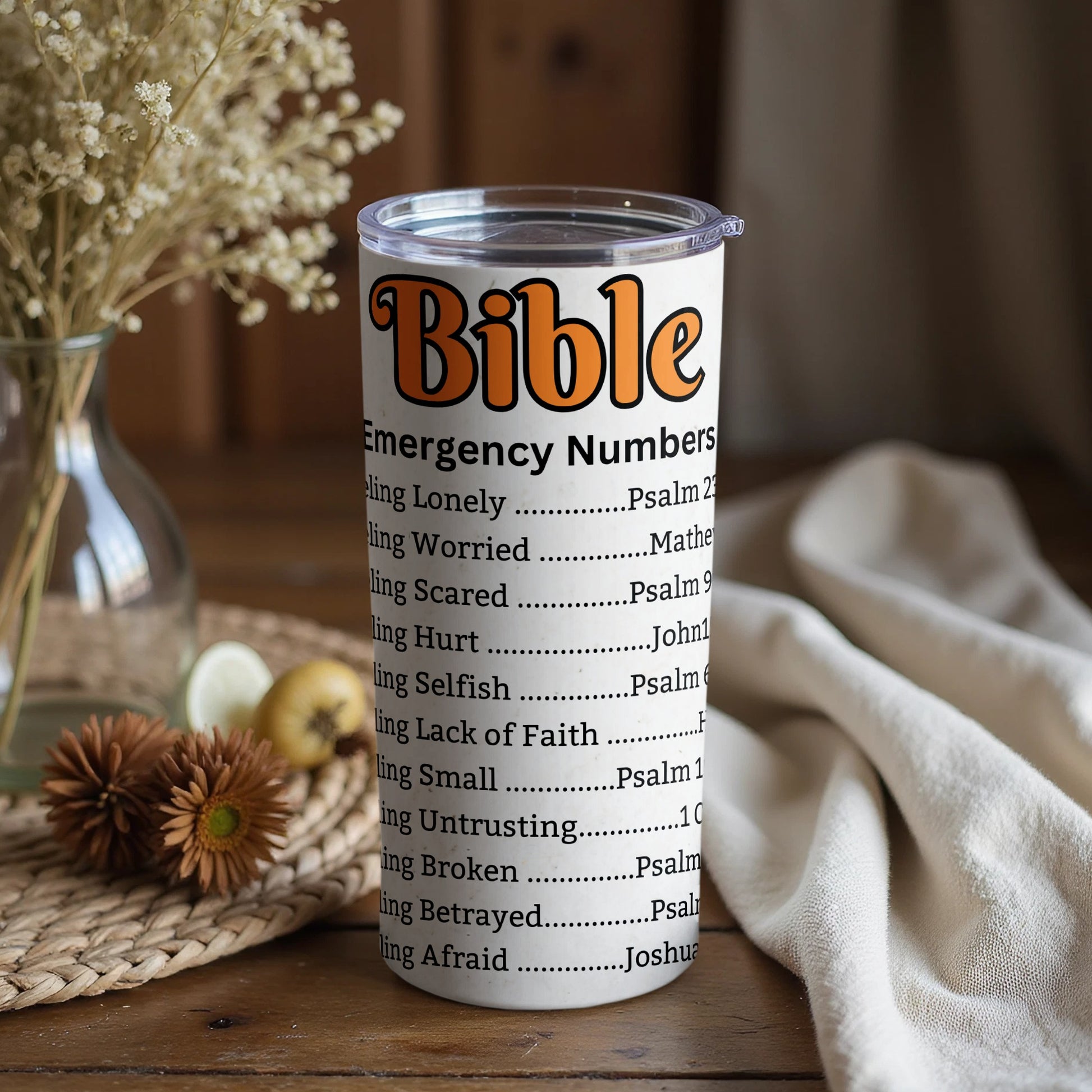 Bible Emergency Numbers Inspirational Tumbler