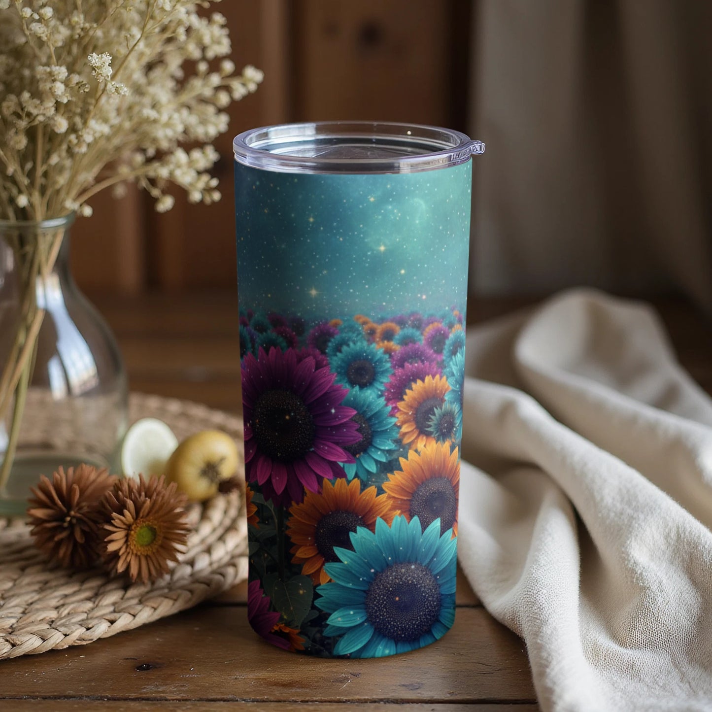 Vivid Sunflower Fields Design Insulated Tumbler