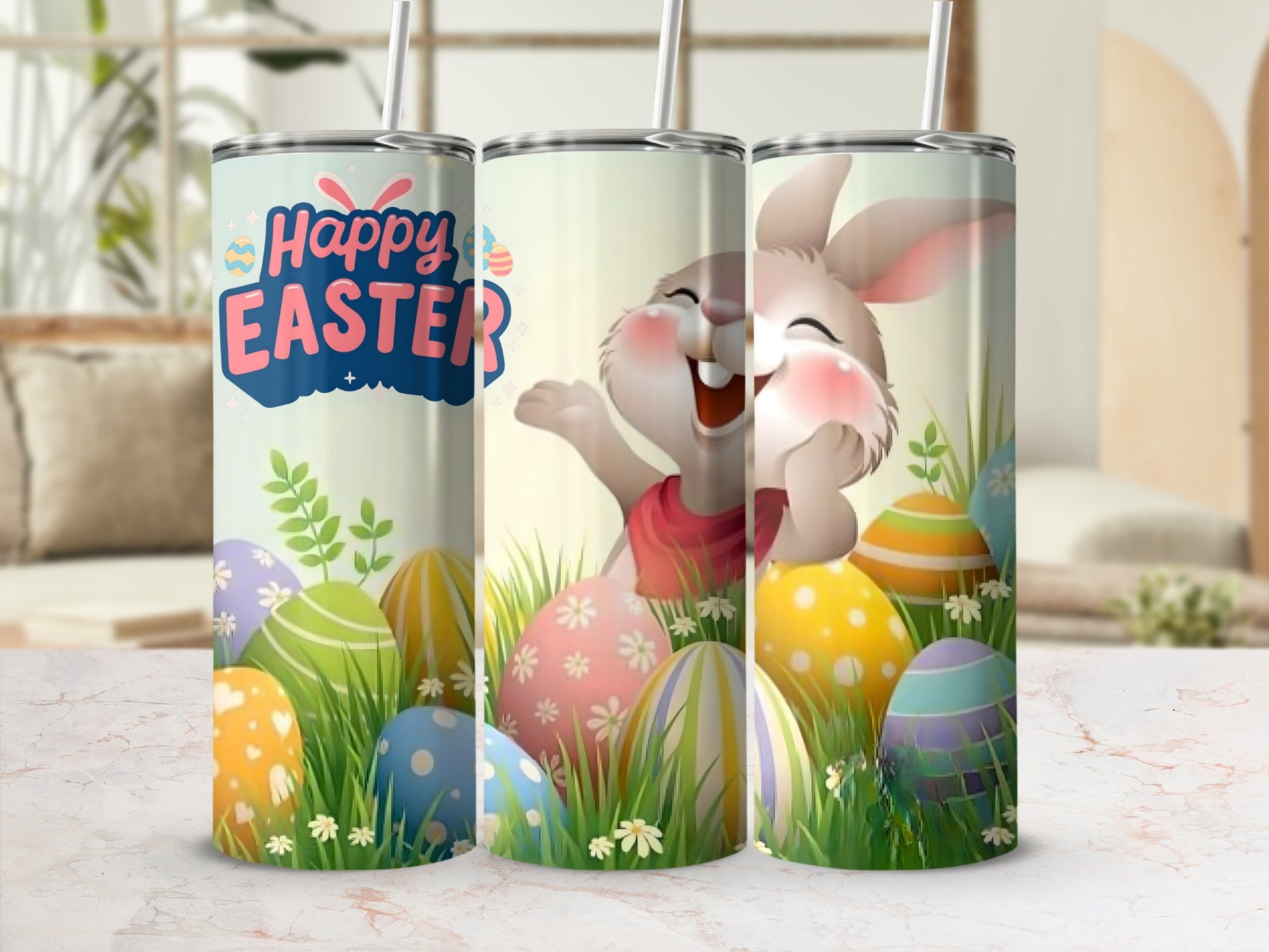 Happy Easter Bunny and Eggs Tumbler Product