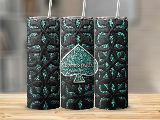 Kate Spade Inspired  Logo on Black and Green Floral Design Tumblers