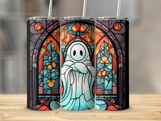 Ghost in stained glass tumbler design.