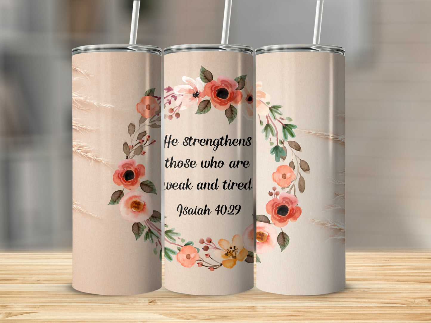 Floral Inspirational Quote Isaiah 40:29 Decor Tumbler