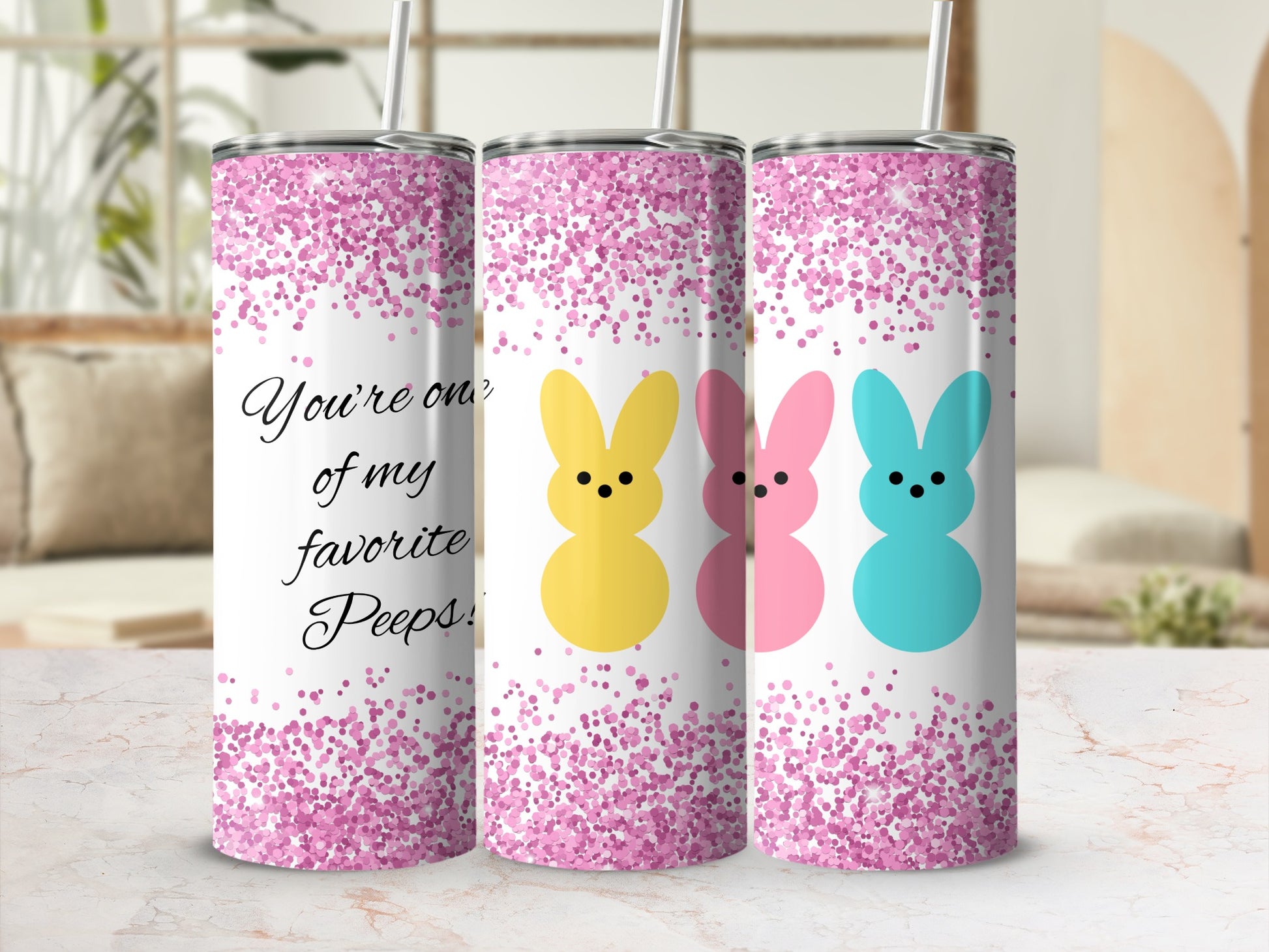 Favorite Peeps Pink Glitter Tumbler