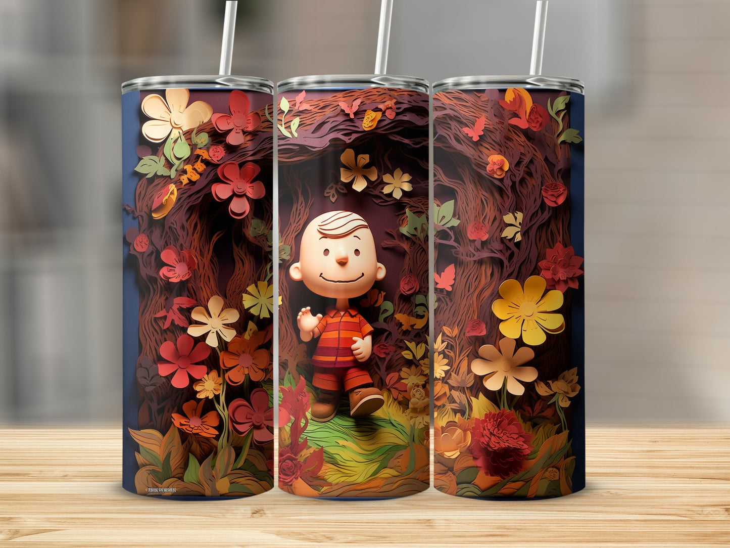 Charming Cartoon Character with Colorful Flowers Tumbler