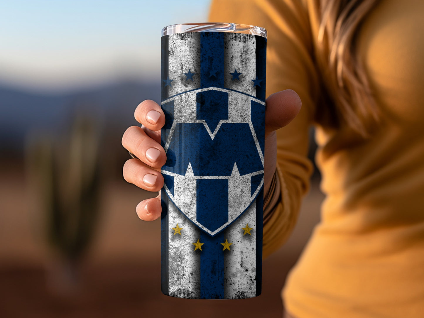 Sleek Metallic Blue and White Sports Tumbler Cup