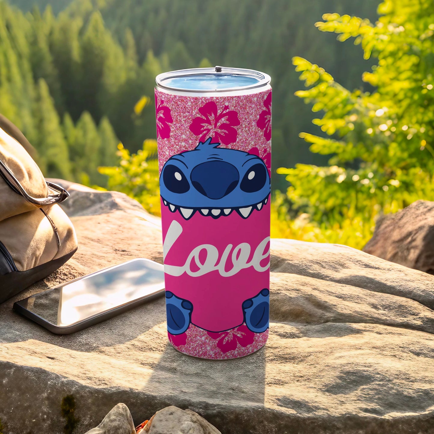 Pink Tumbler with Cute Character and Love Design