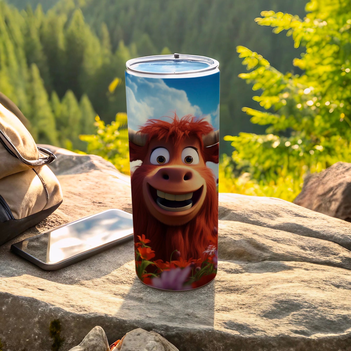 Happy Cartoon Cow-themed Insulated Drink Tumbler