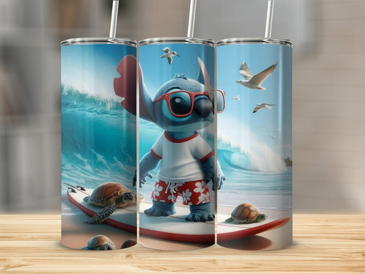 Cute Surfing Alien with Turtles Beach Vibe Tumbler