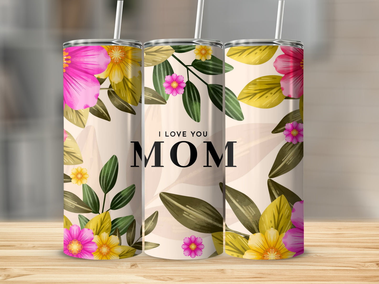 I Love You Mom Floral Design Insulated Tumbler