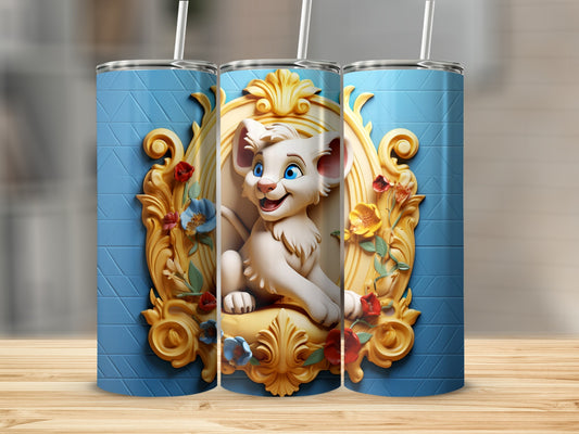 Decorative Tumbler with Cat Art in Ornate Gold Frame