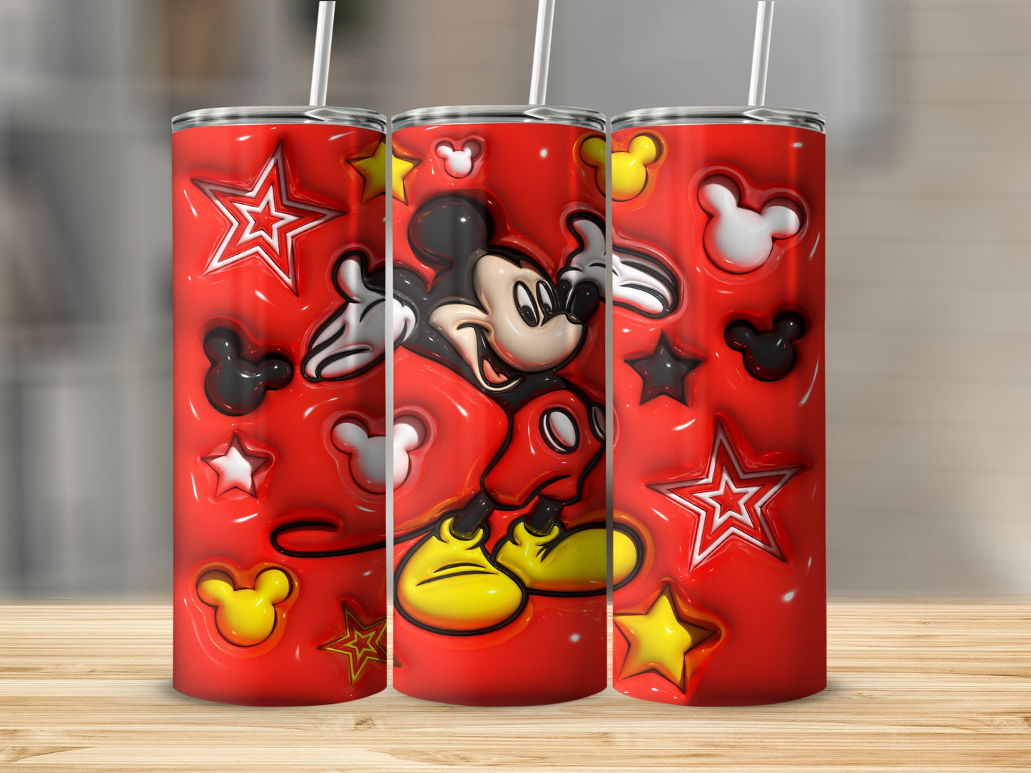 Red Tumbler with Cartoon Mouse and Stars Design
