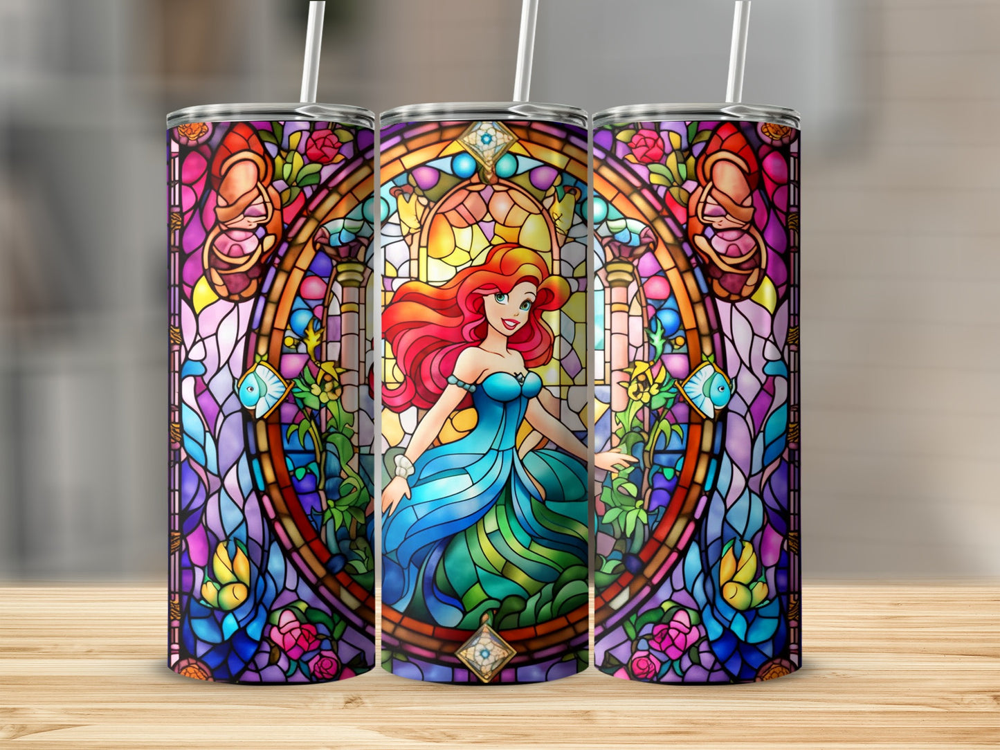 Vibrant Mermaid Stained Glass Inspired Tumbler Design