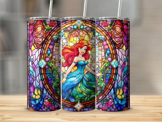 Vibrant Mermaid Stained Glass Inspired Tumbler Design