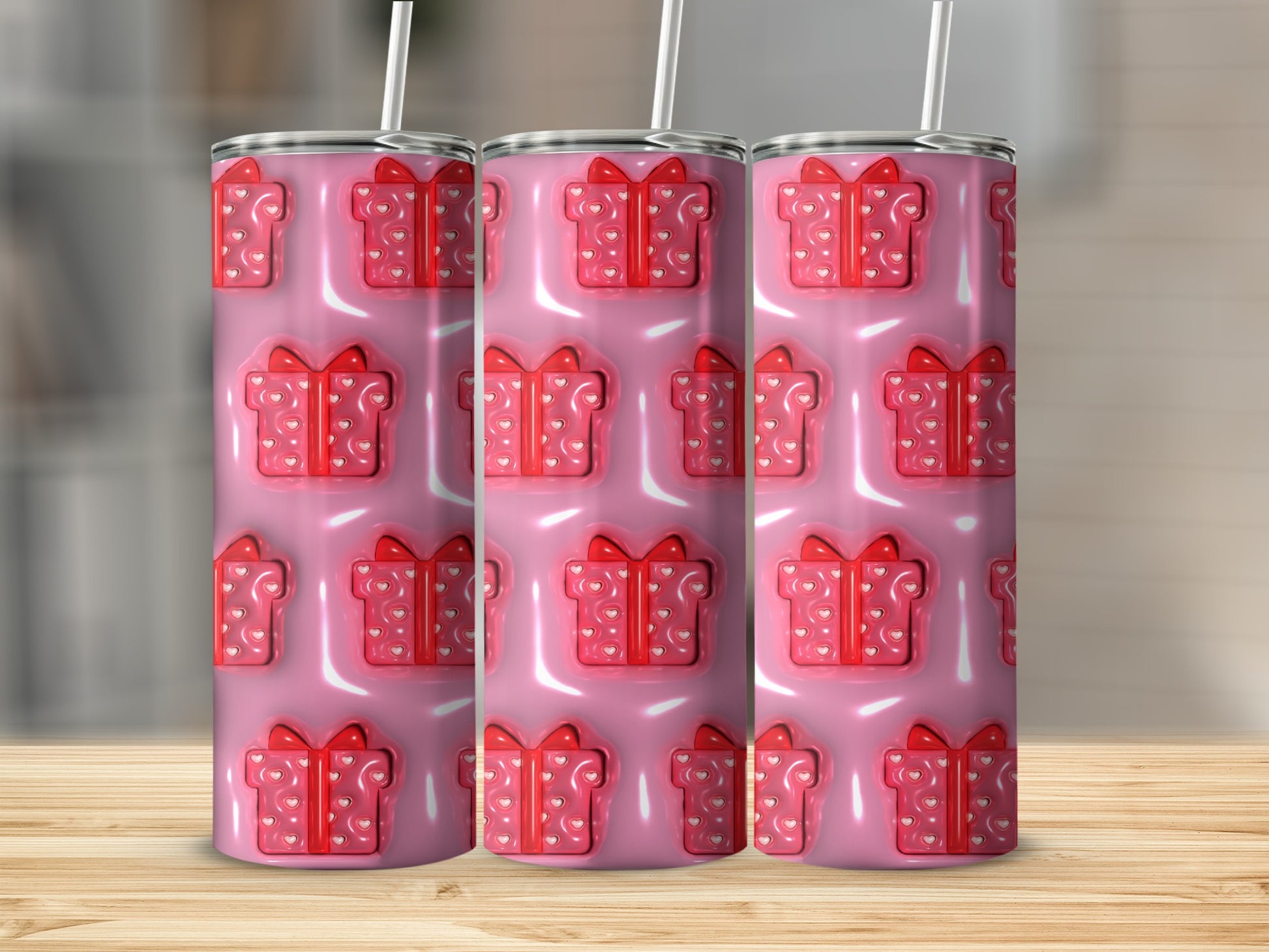 Pink Gift Pattern Design for Drinkware Product