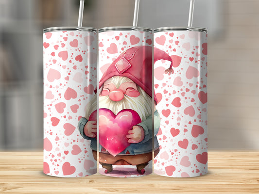 Valentine's Day Gnome Holding Heart Cup with Straw