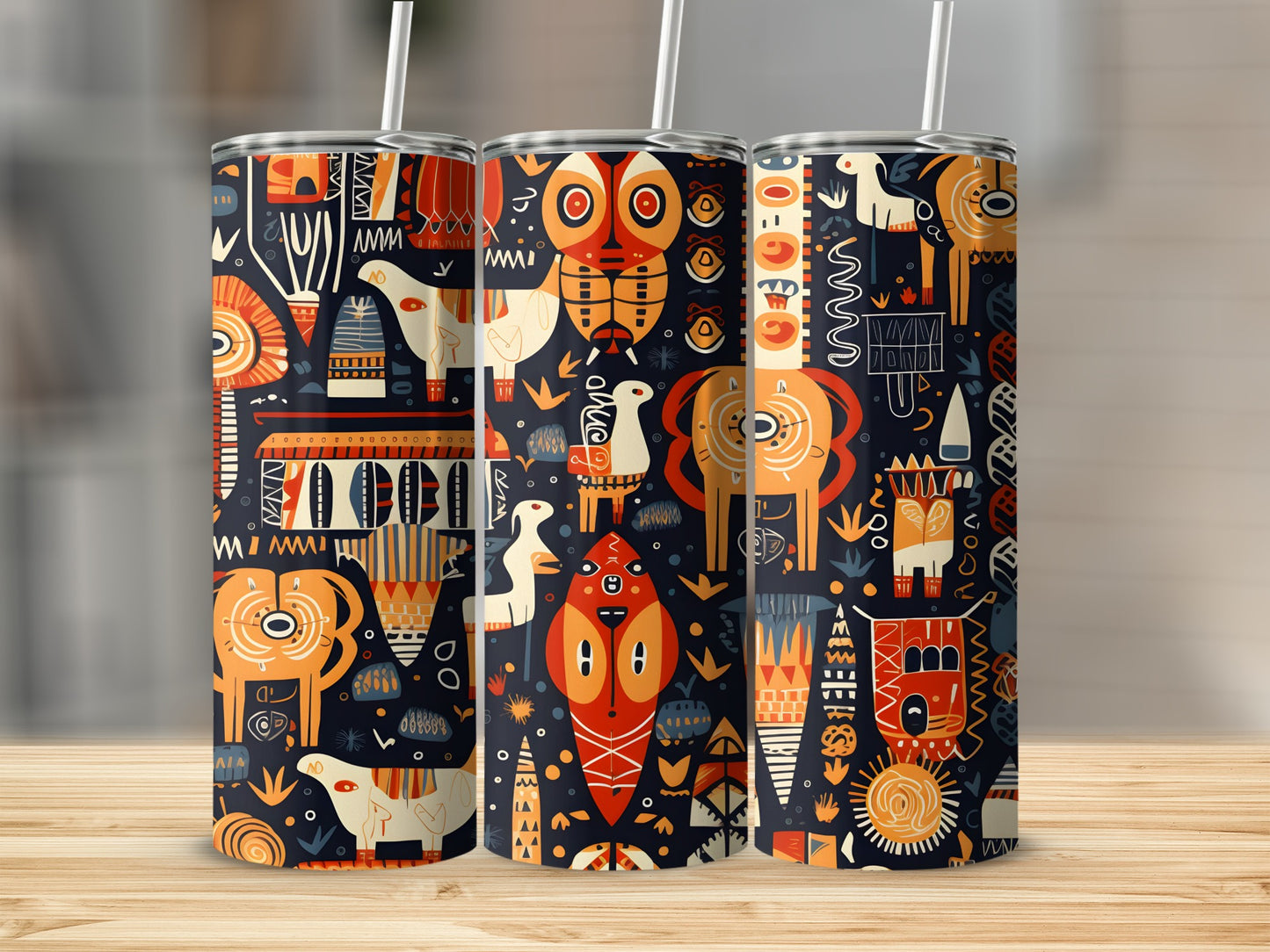 Vibrant Abstract Animal Art Skinny Tumbler 3 Pack