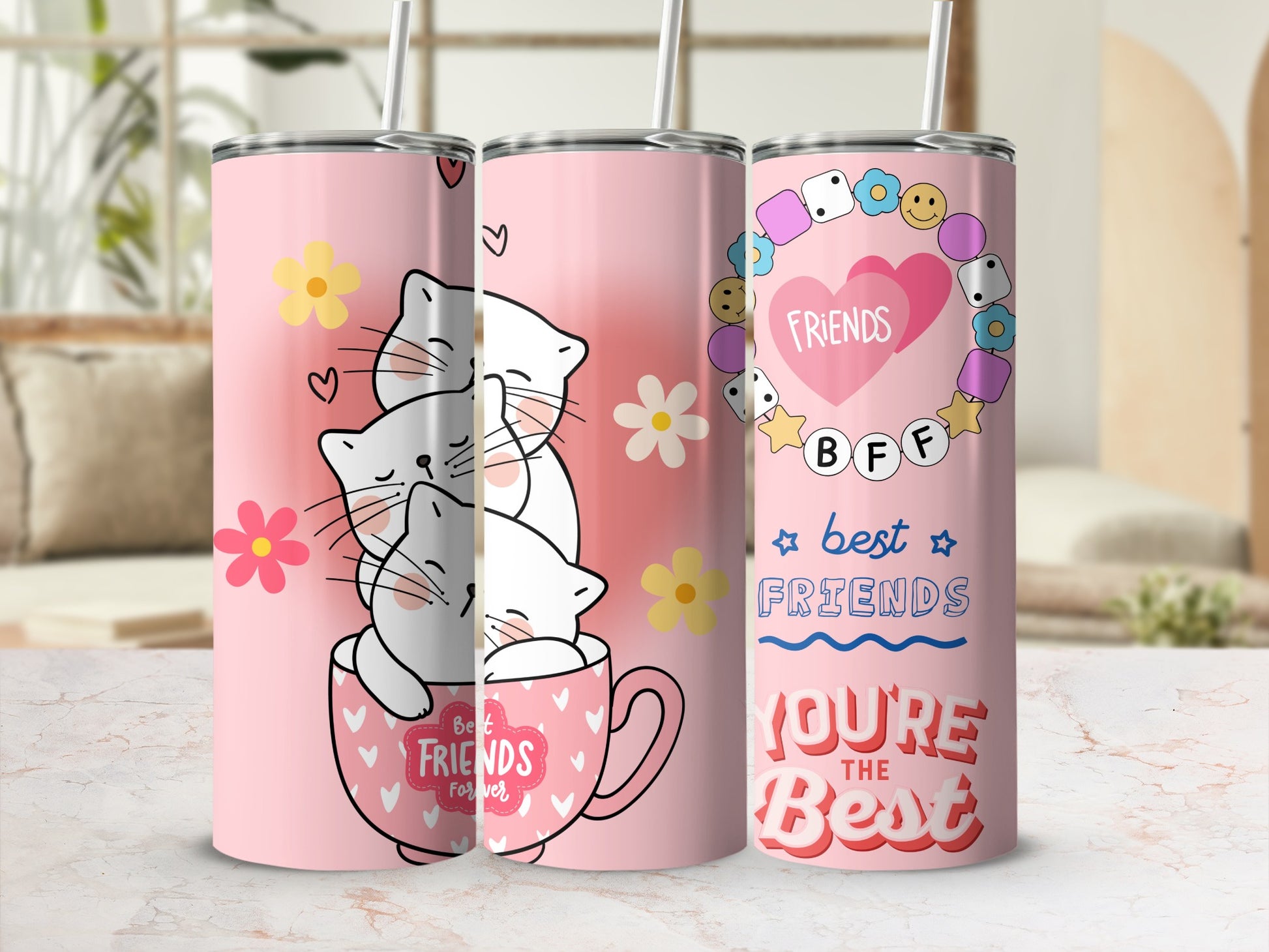 Cute Pink Kitty BFF Best Friends Forever Tumbler