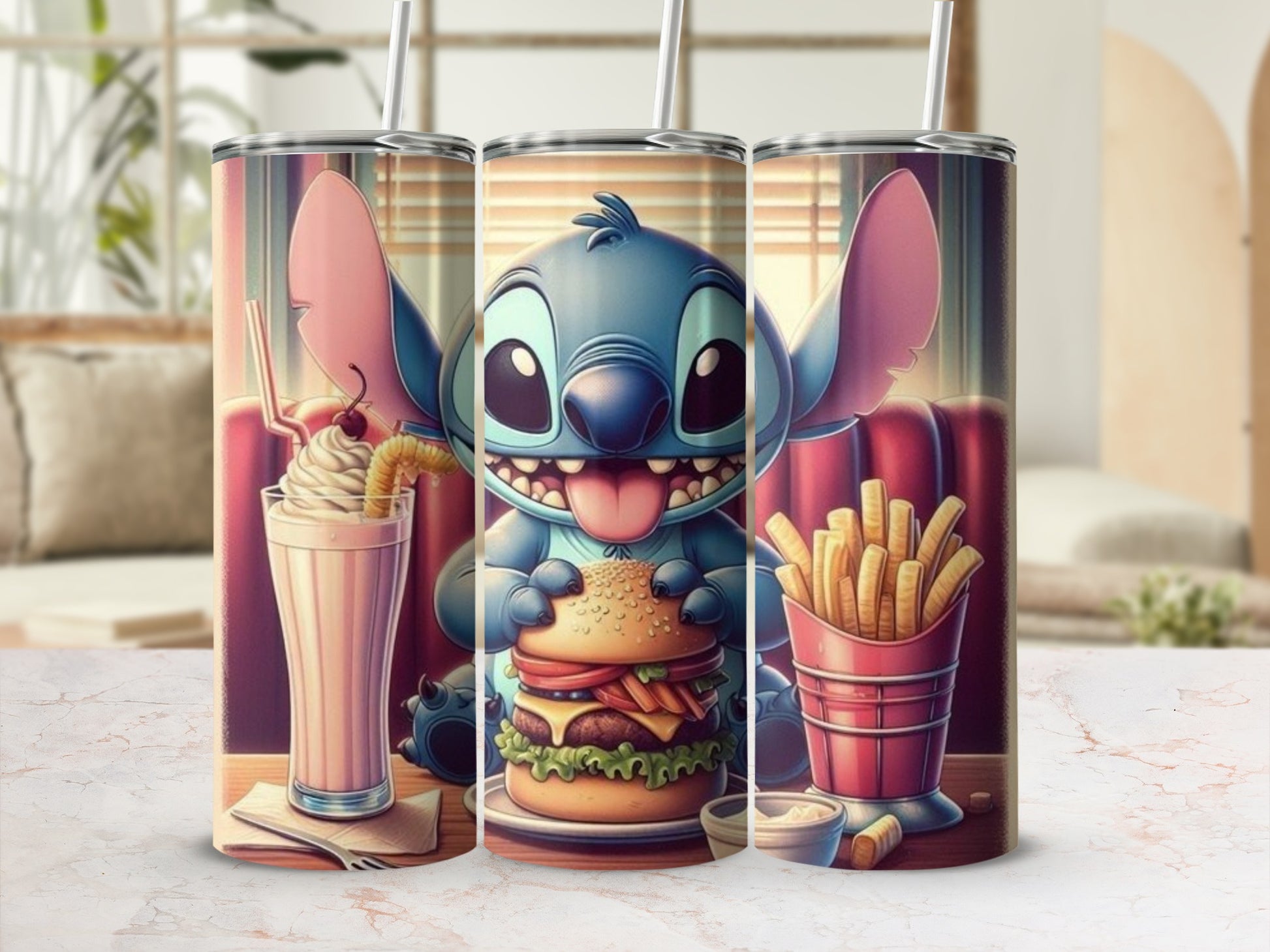 Cute Character Eating Burger Milkshake and Fries Tumbler