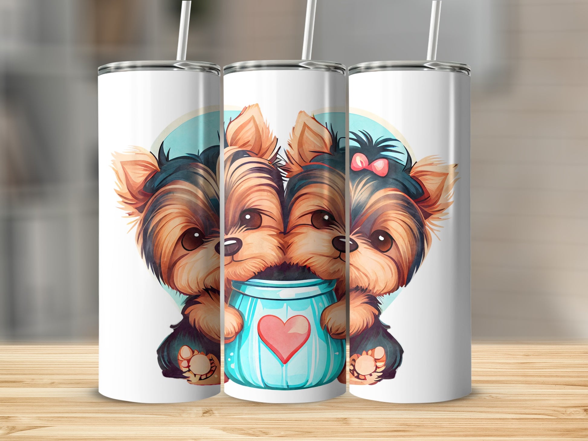 Adorable Puppy Duo Illustration Tumbler for Sale