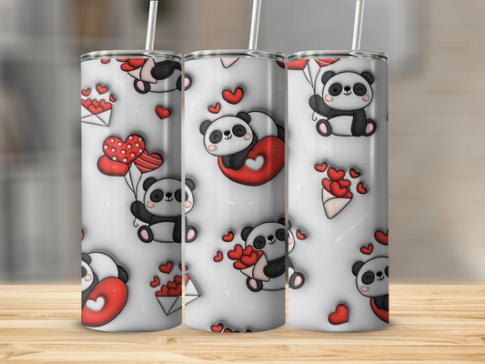Cute Panda with Hearts and Balloons Tumbler Cup