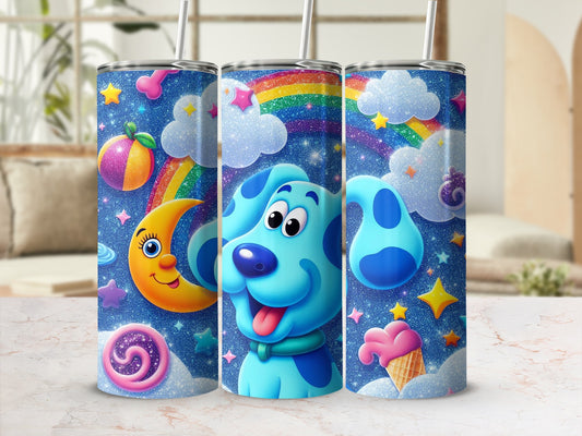 Colorful Rainbow Stars and Cartoon Dog Design Tumbler