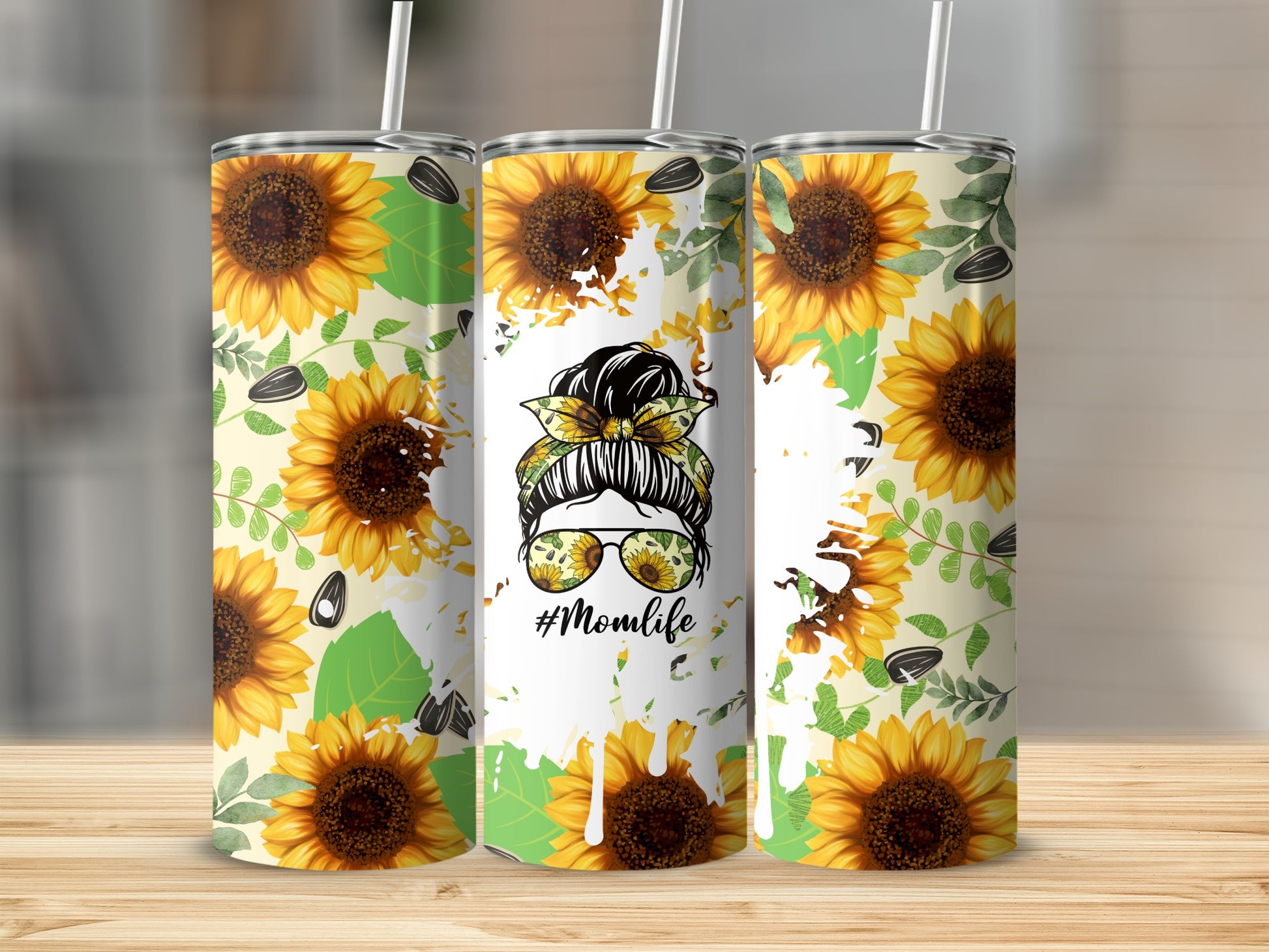 Sunflower Patterned #Momlife Tumbler Cup for Moms