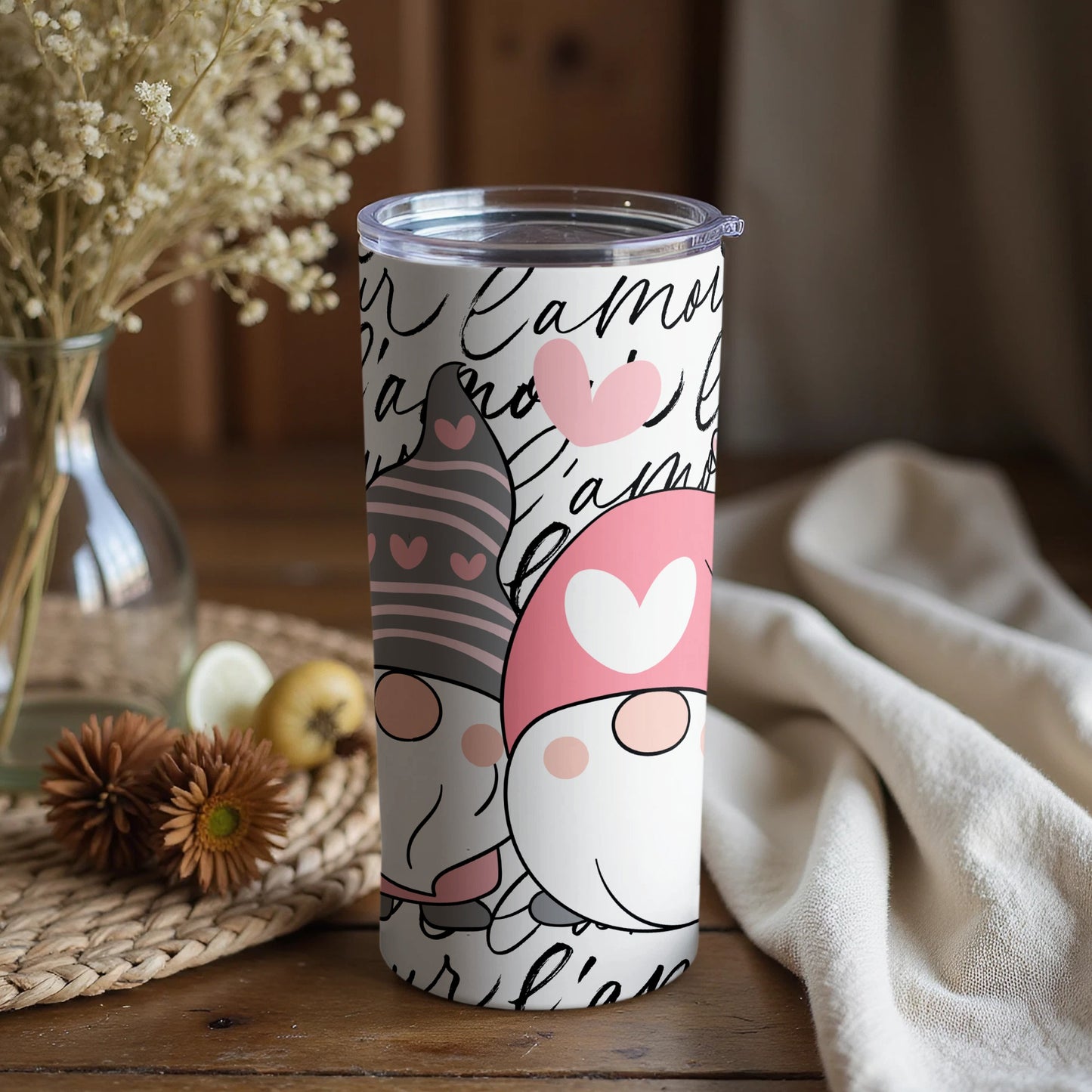 Cute Gnome Love Theme Graphic Travel Tumbler