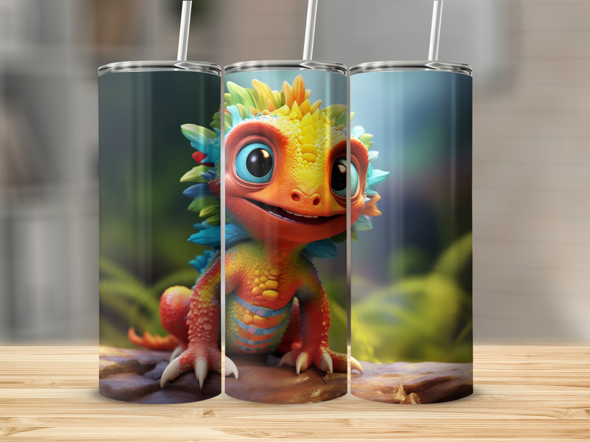 Adorable Cartoon Style Colorful Lizard Tumbler