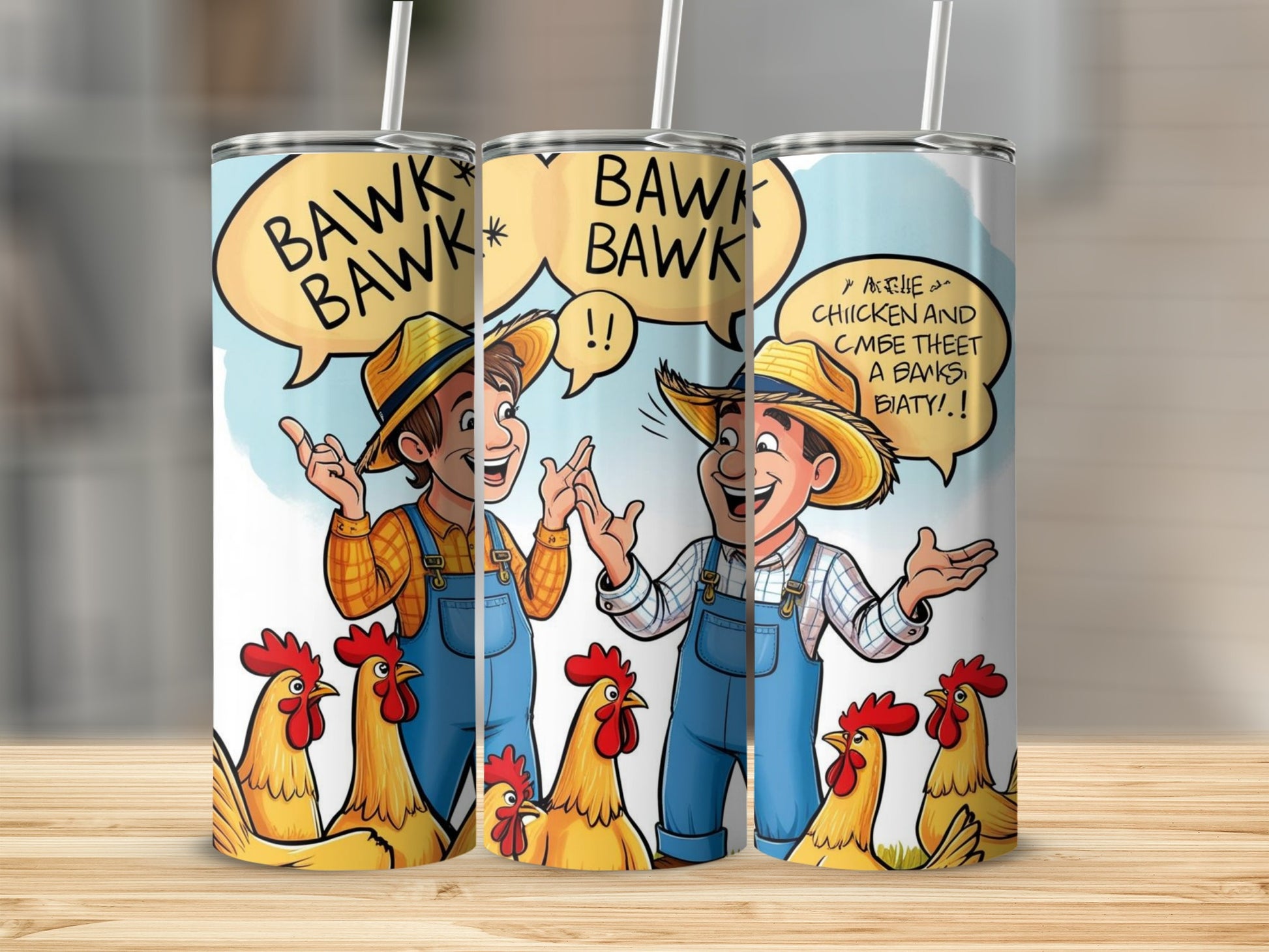 Funny Farmer and Chicken Cartoon Tumbler Cup