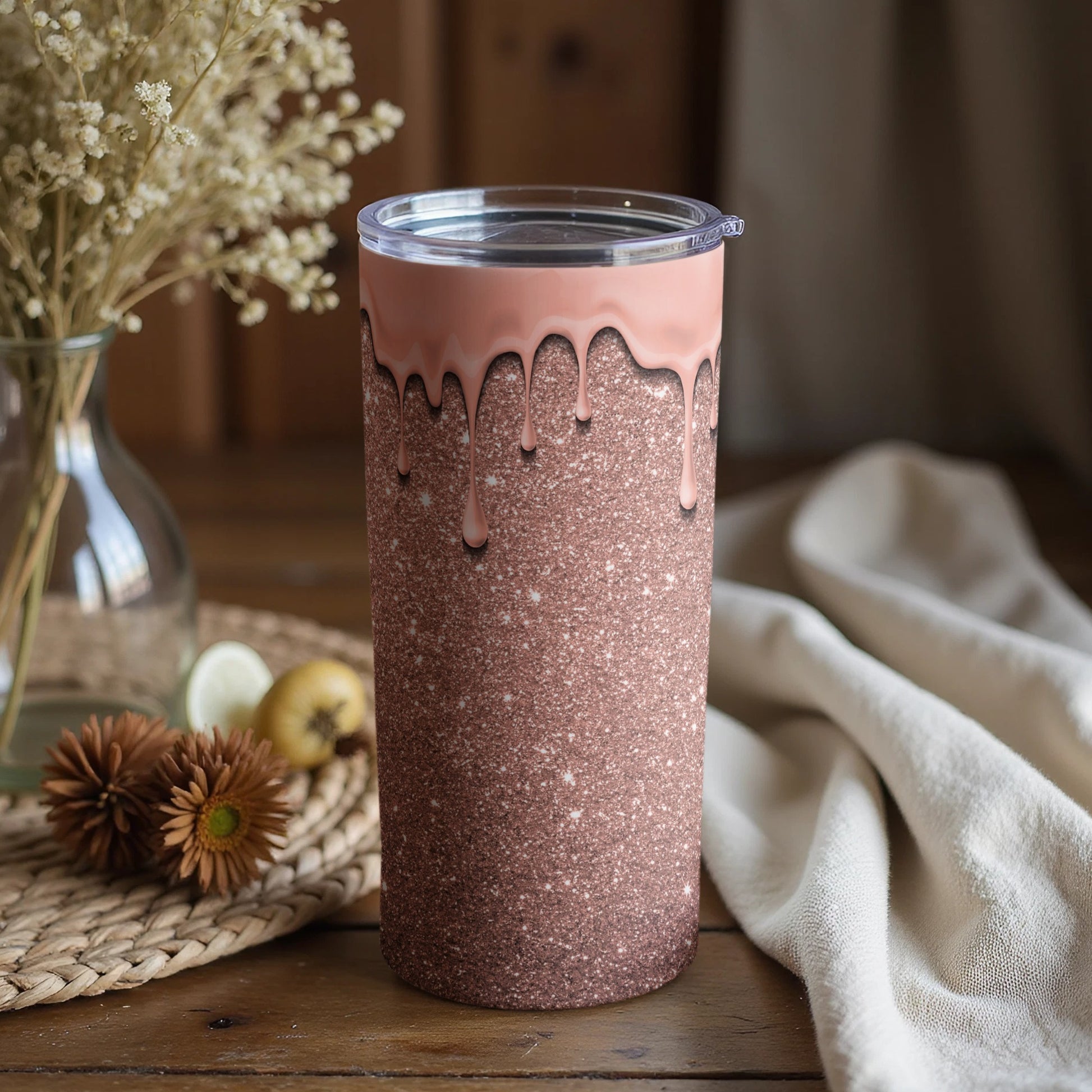 Elegant Glitter Tumbler with Dripping Design