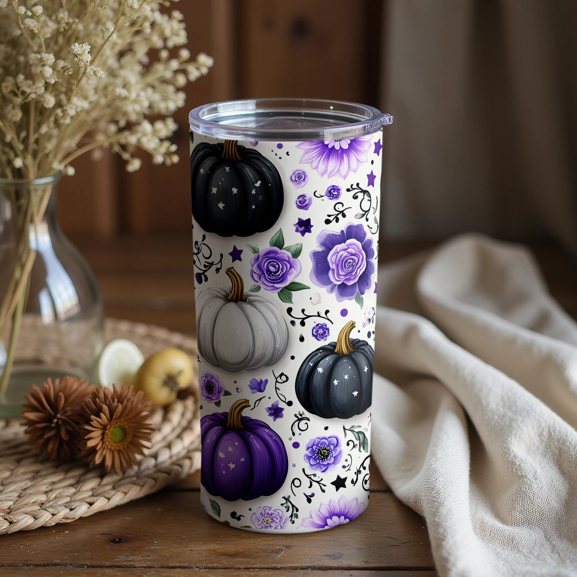 Halloween and Floral Patterned Tumbler for Spooky Vibes