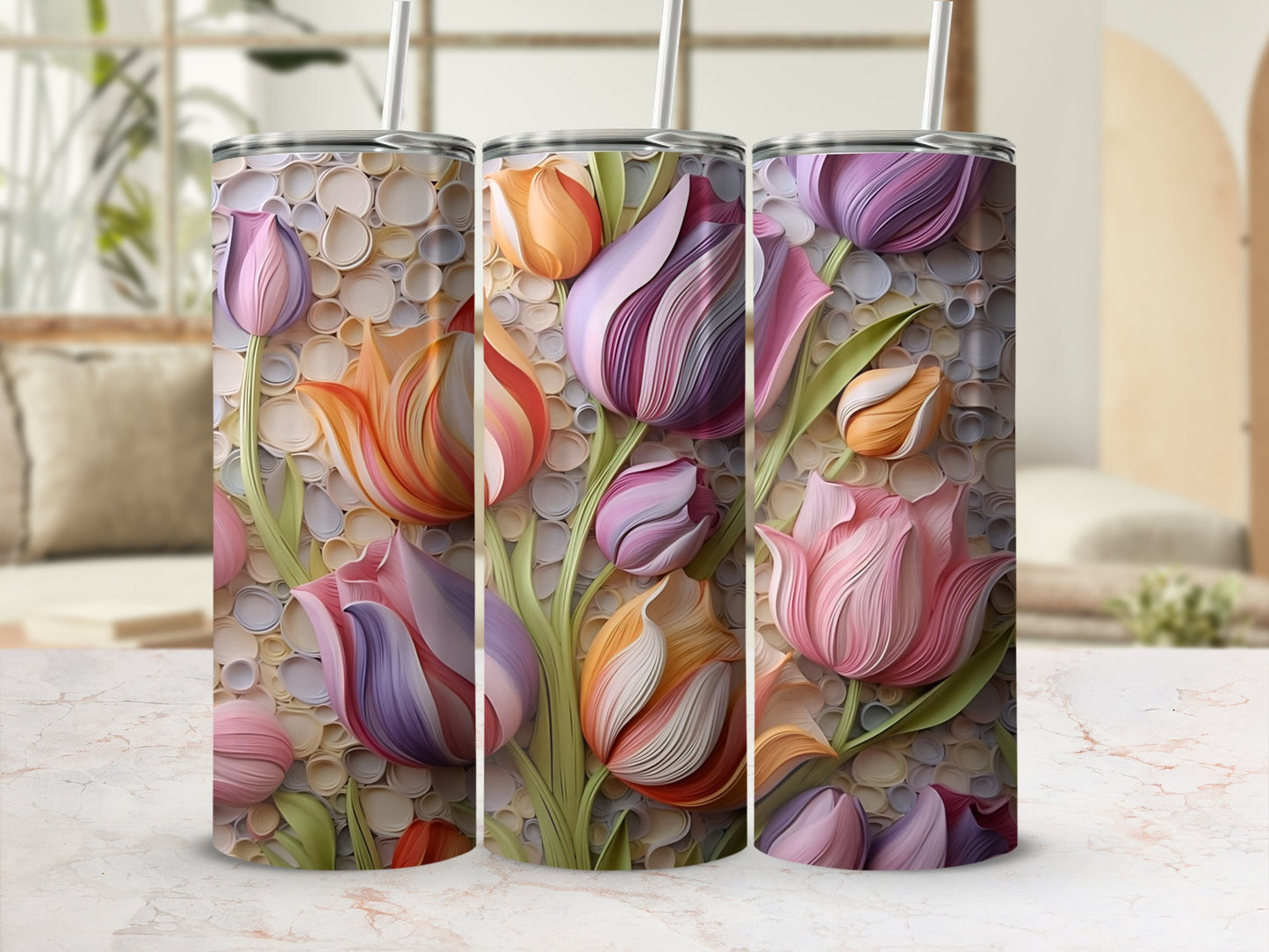Beautiful Floral Pattern Insulated Tumbler Cups