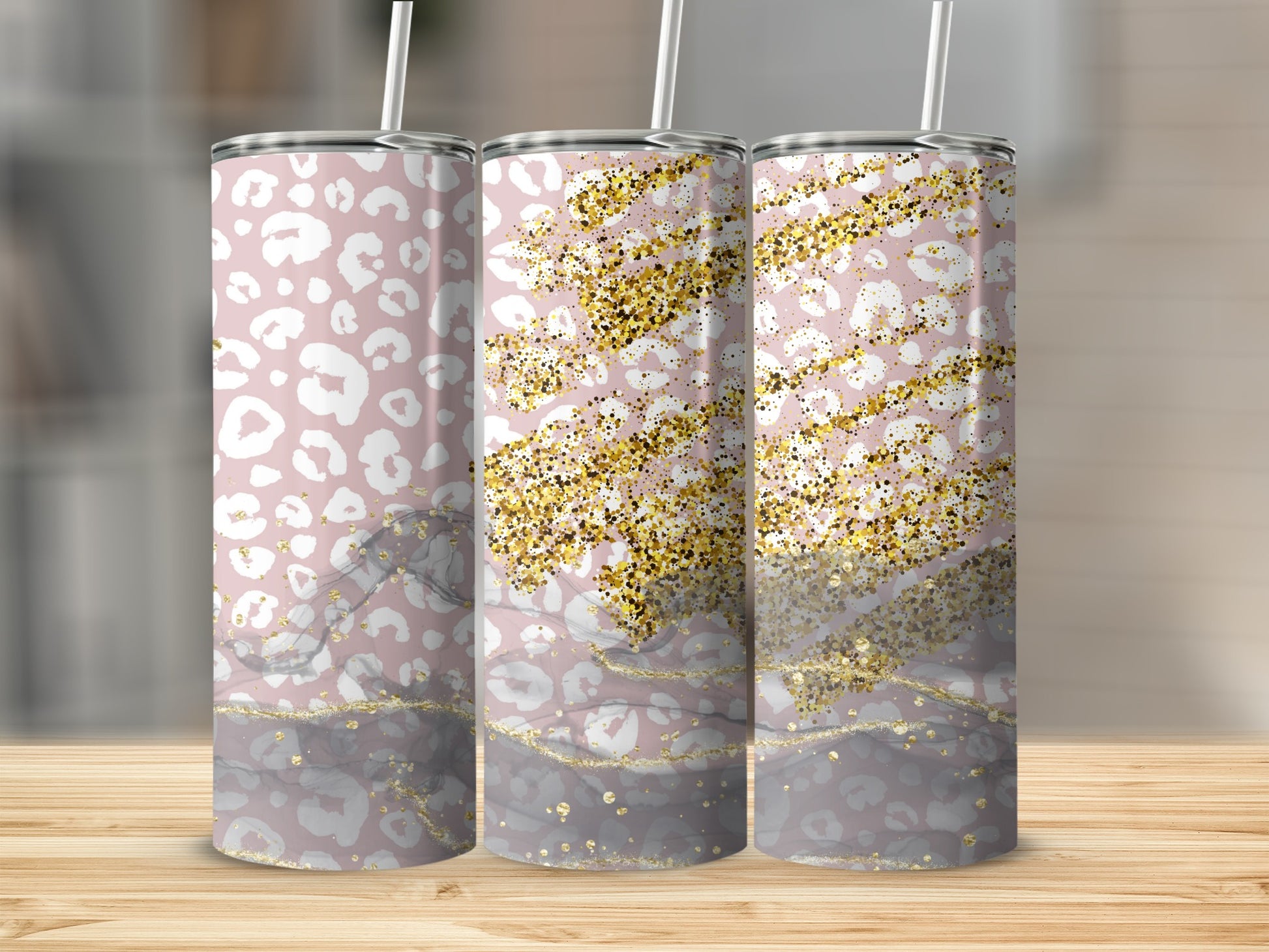Pink Leopard and Gold Glitter Tumbler product