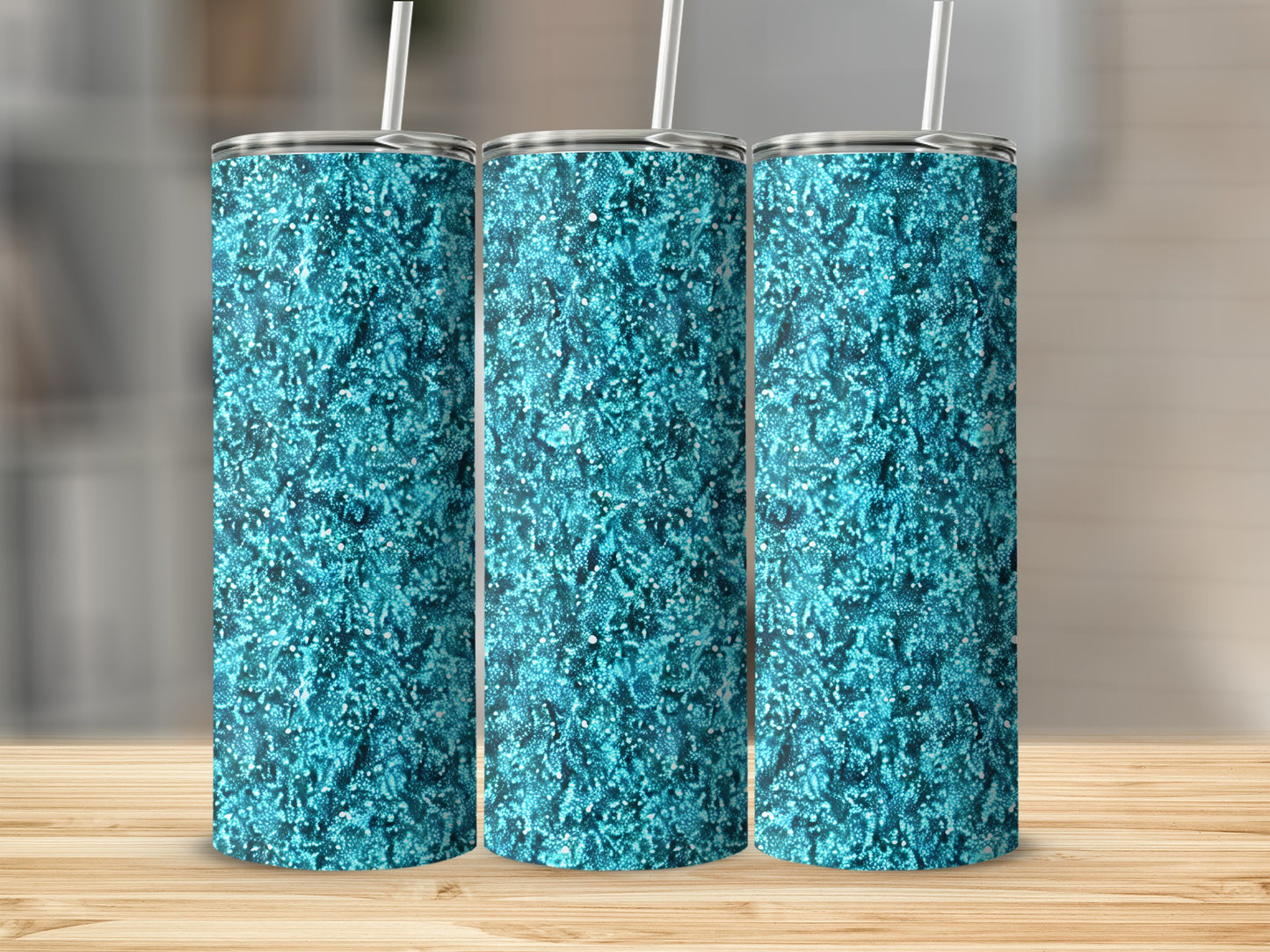 Sparkling Blue Glitter Design Tumbler Cups Set