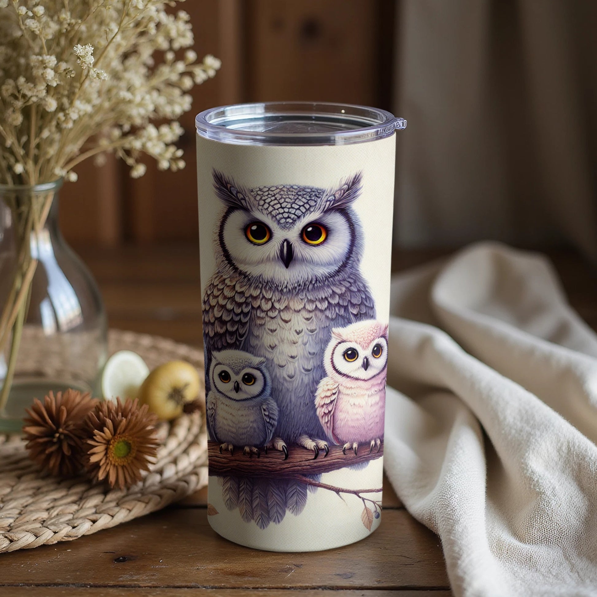Cute Owls Family Insulated Travel Mug with Lid
