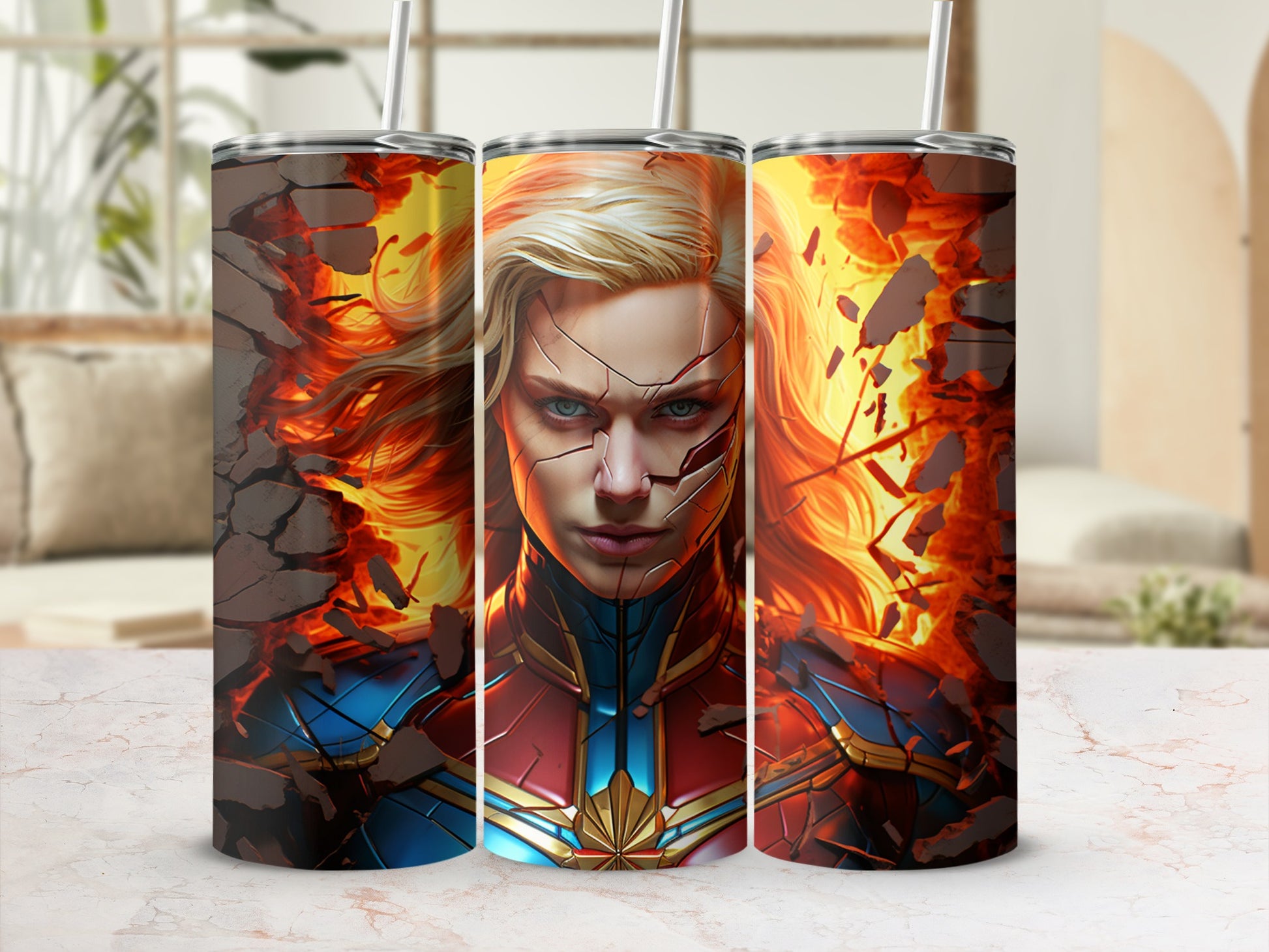 Heroic Fiery Warrior Tumbler Stunning Design Decoration