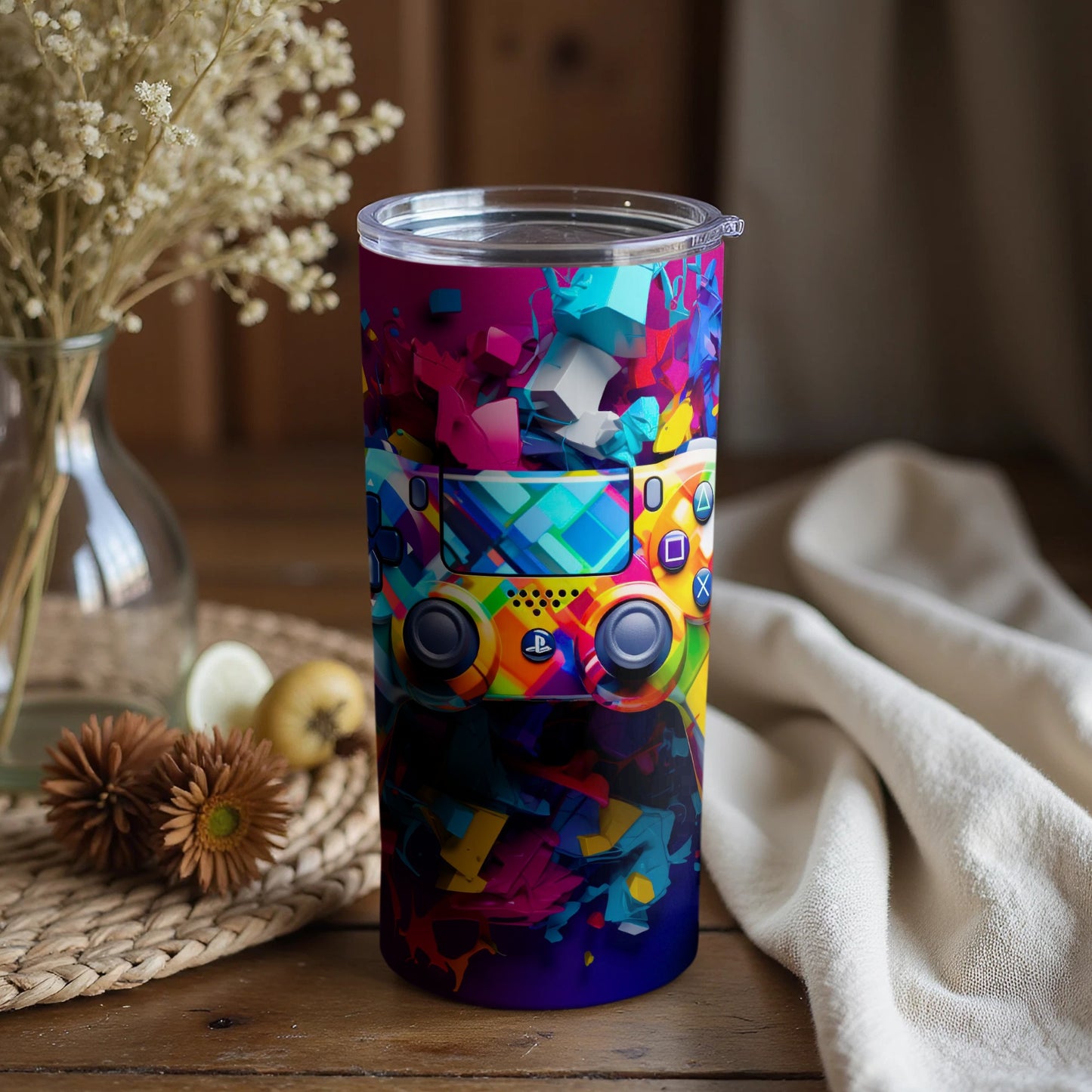 Vibrant Colorful Gaming Themed Tumbler With Lids
