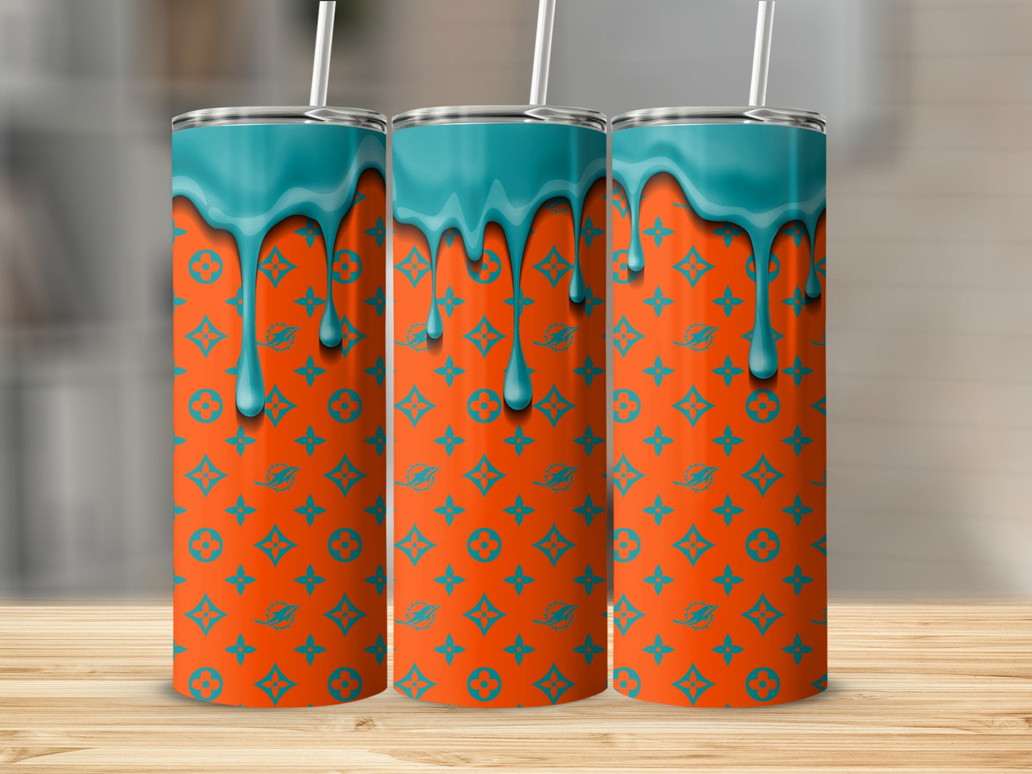 Drips on Patterns in Orange and Blue Theme Tumblers