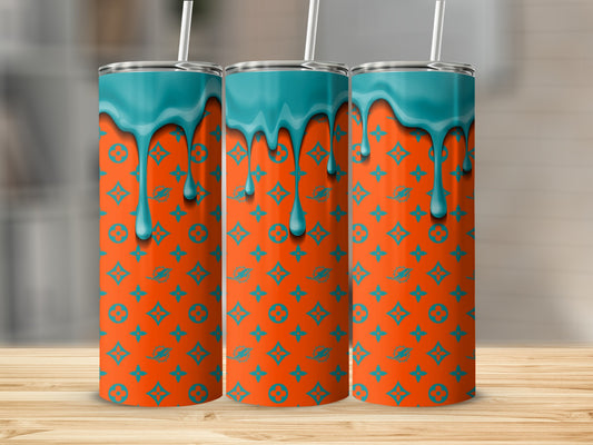 Drips on Patterns in Orange and Blue Theme Tumblers