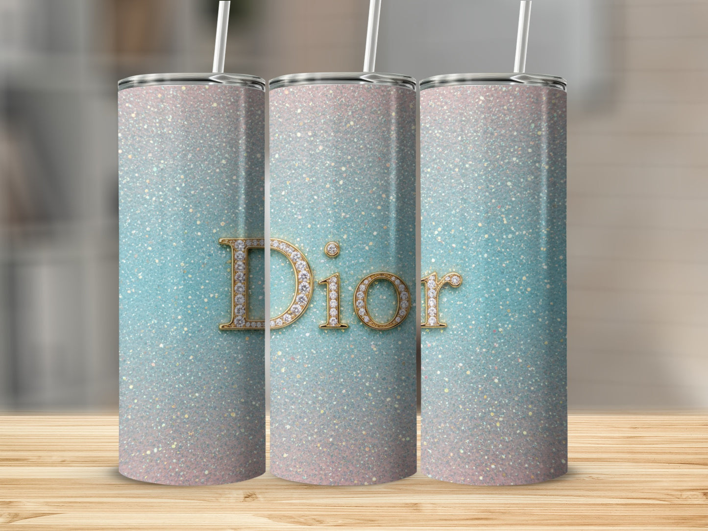 Dior Gold Letter Design On Glittery Gradient Tumblers