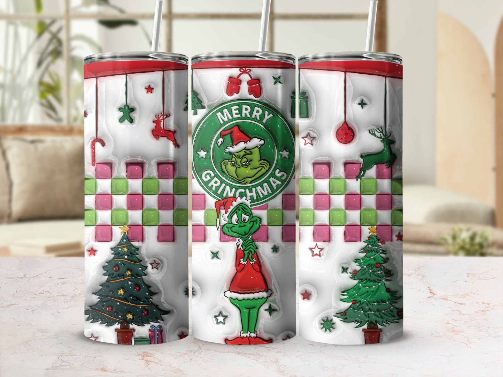 Merry Grinchmas Holiday Theme Reusable Drink Tumbler
