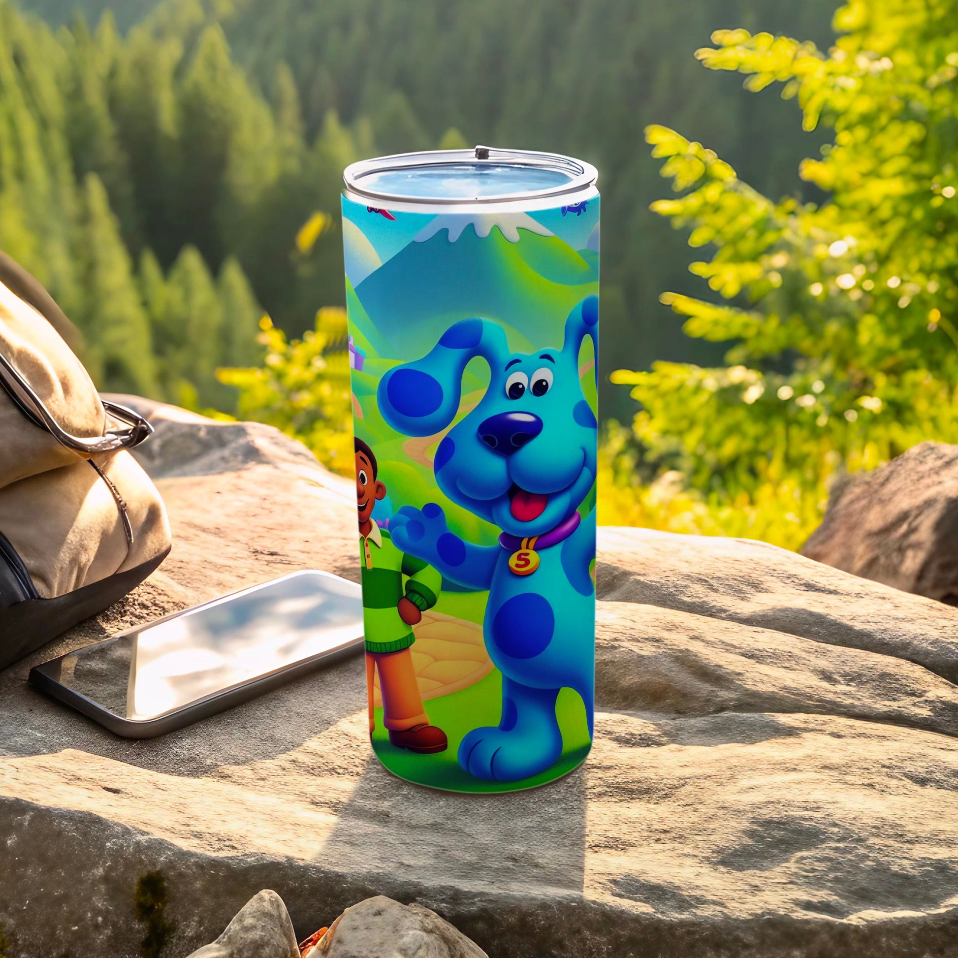 Cartoon Blue Dog Themed Tumbler for Kids and Adults