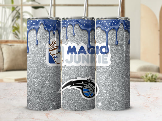 Glitter Magic Junkie Tumbler With Dripping Blue Design