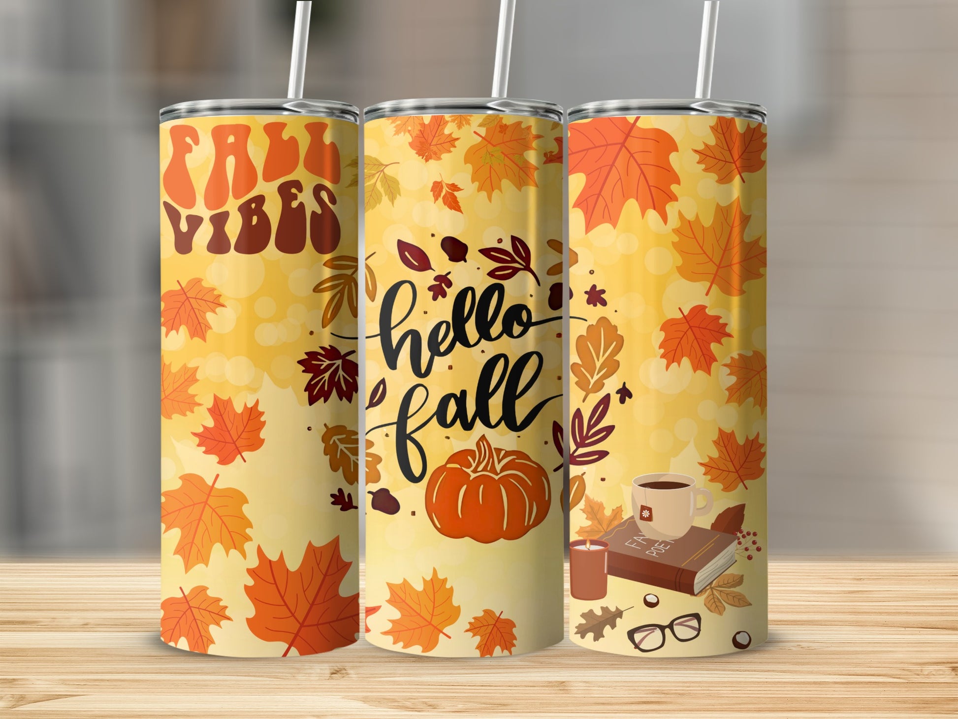 Fall Vibes Hello Fall Autumn Leaves Skinny Tumbler