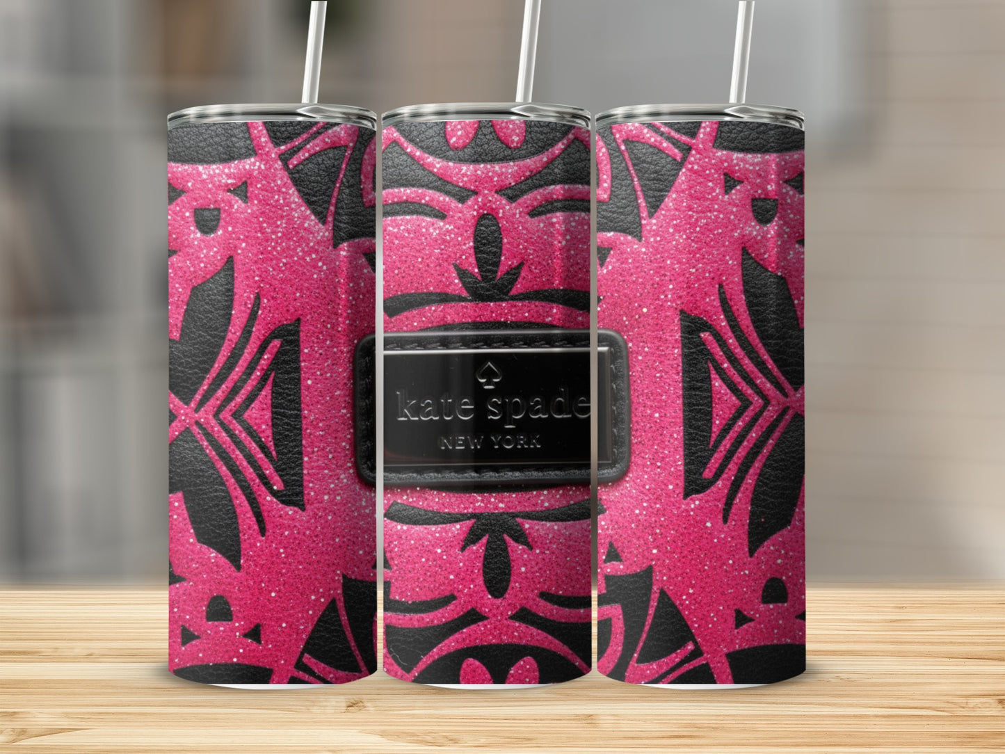 Inspired By Fabulous Kate Spade New York Logo Hot Pink Black Pattern Tumblers