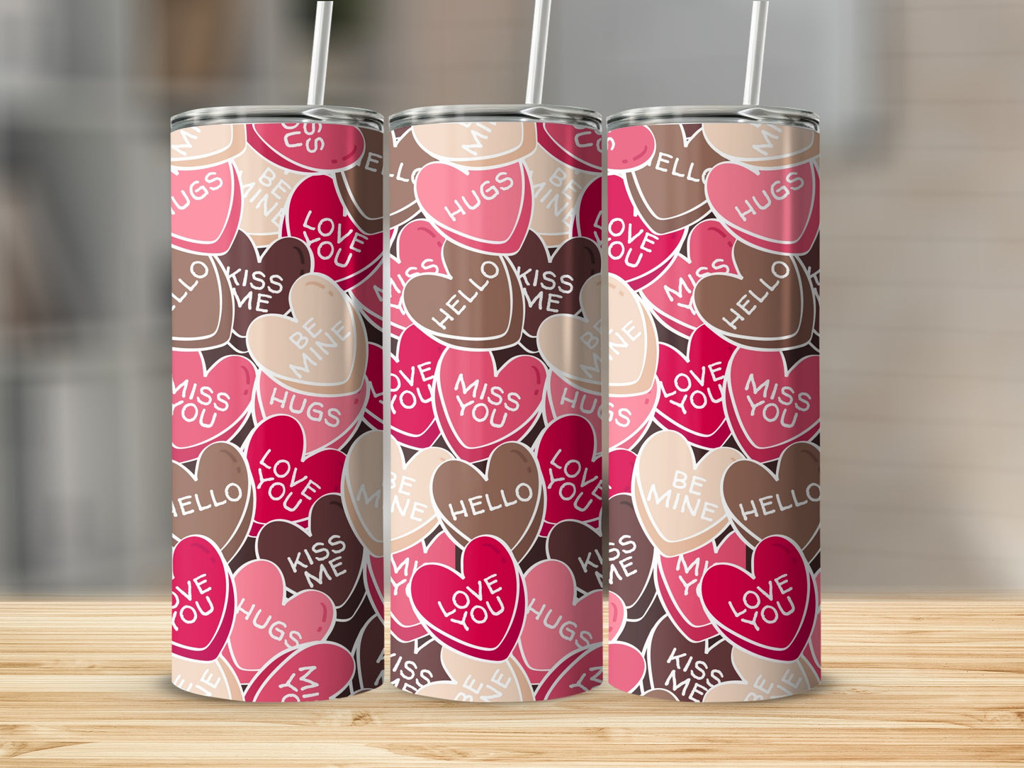 Cute Heart Pattern Insulated Tumbler with Straw