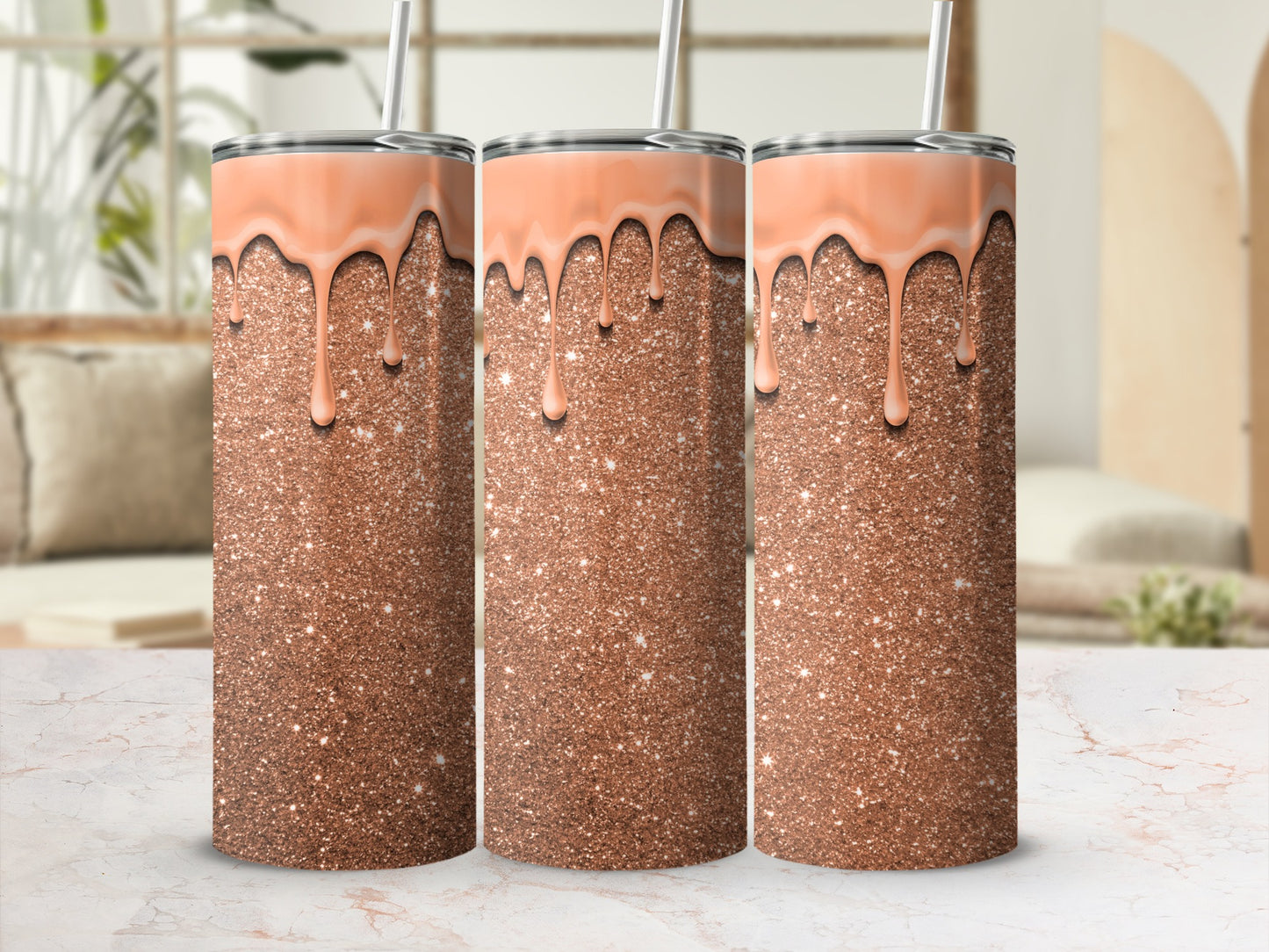 Sparkling Glitter Design Tumbler with Dripping Effect Tumbler