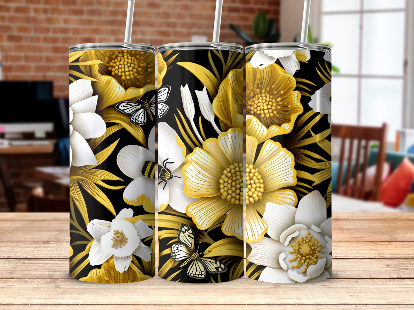 Elegant Floral and Butterfly Design Tumbler Product